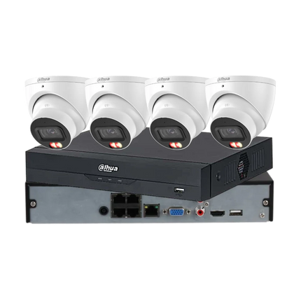 Dahua 4 x 8MP 4K full-colour Smart Dual-Light CCTV kit in white with 4-channel PoE AI NVR