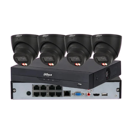 Dahua 4 x 8MP 4K full-colour Smart Dual-Light CCTV kit in black with 8-channel PoE AI NVR