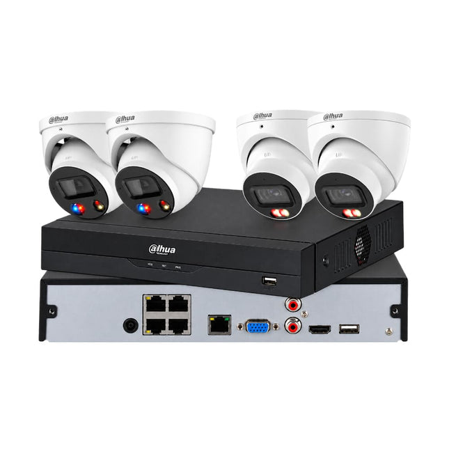 Dahua 4 x 8MP white turret camera CCTV kit with 2 TiOC cameras, 2 IR cameras and 4-channel AI NVR