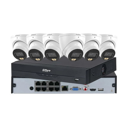 Dahua 6 channel 5MP CCTV kit with 2 WizColor full-colour and 4 Starlight IR turret cameras and 8CH AI NVR