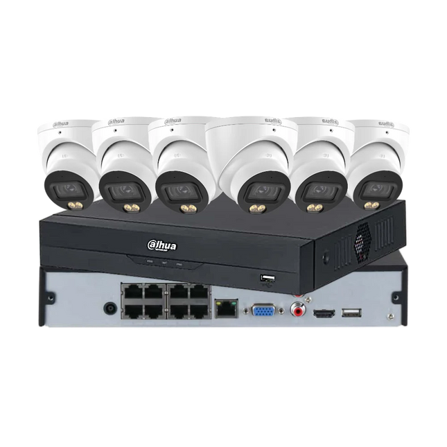 Dahua 6 channel 5MP CCTV kit with 2 WizColor full-colour and 4 Starlight IR turret cameras and 8CH AI NVR