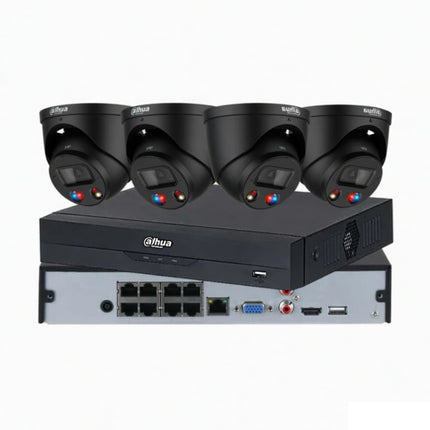 Dahua 4 × 6MP TiOC Full Colour Black CCTV Kit with DHI-NVR5208-8P-AI/ANZ 8-Channel AcuPick AI NVR — Active Deterrence, Siren, Two-Way Audio, Face Recognition