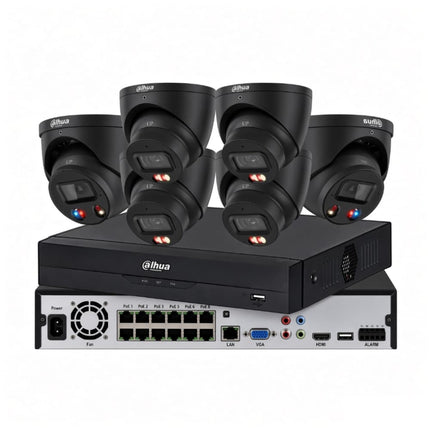 Dahua 6 x 6MP CCTV kit with black 2 TiOC 3.0 and 4 Smart Dual-Light cameras and 8-channel AcuPick NVR5208 AI NVR, 24/7 full colour, Australia