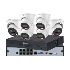 Dahua 6 x 8MP 24/7 full-colour CCTV kit in white — 2 TiOC 3.0 and 4 Smart Dual-Light turrets with 8-channel PoE AI NVR