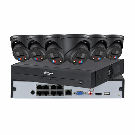 Dahua 6 x 6MP TiOC 3.0 active-deterrence CCTV kit in black with 8-channel NVR4108 AI NVR and 4TB HDD, Australia