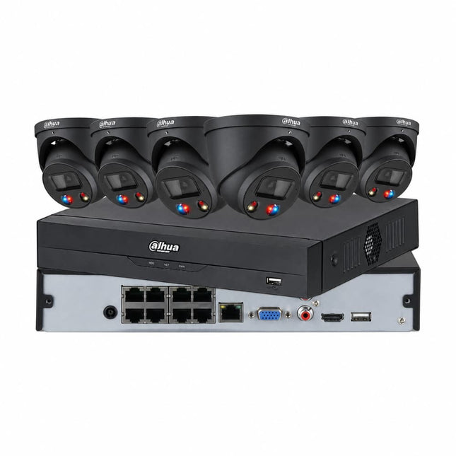Dahua 6 x 6MP TiOC 3.0 active-deterrence CCTV kit in black with 8-channel NVR4108 AI NVR and 4TB HDD, Australia