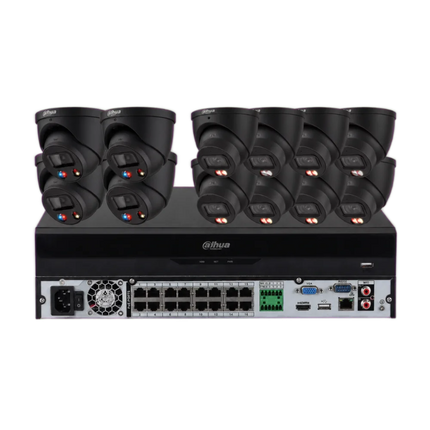 Dahua 8MP 16-channel CCTV kit with 4 black TiOC 3.0 active-deterrence and 6 black Smart Dual-Light turret cameras and 16CH AI NVR, Australia