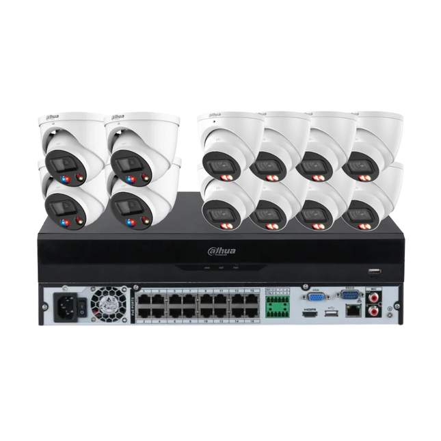 Dahua 8MP 16-channel CCTV kit with 4 white TiOC 3.0 active-deterrence and 6 white Smart Dual-Light turret cameras and 16CH AI NVR, Australia