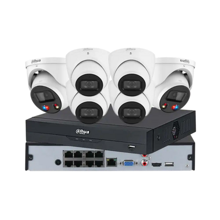 Dahua 6 x 8MP Turret Security Camera Kit: 4 IR & 2 x Full Colour TiOC + 8CH AI NVR - White