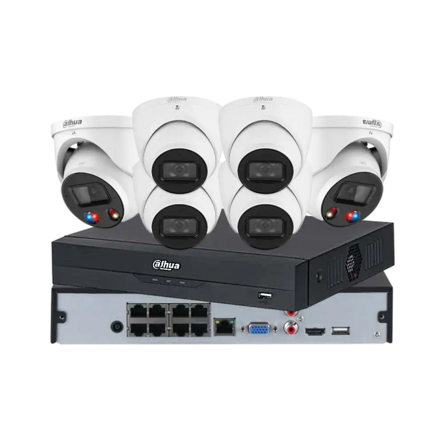 Dahua 6 x 8MP Turret Security Camera Kit: 4 IR & 2 x Full Colour TiOC + 8CH AI NVR - White