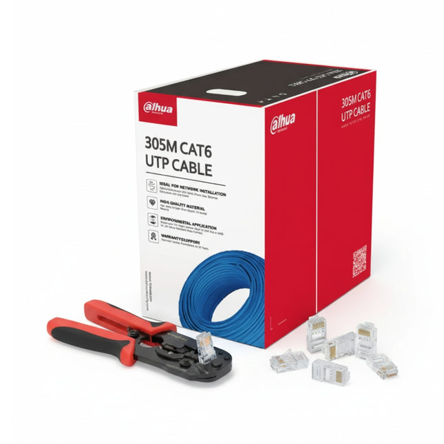 Dahua 305m CAT6 blue cable box included in the professional network termination bundle.
