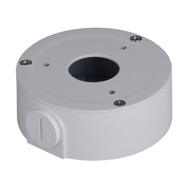 Dahua DH-AC-PFA134 white aluminum water-proof junction box for CCTV dome and eyeball cameras.
