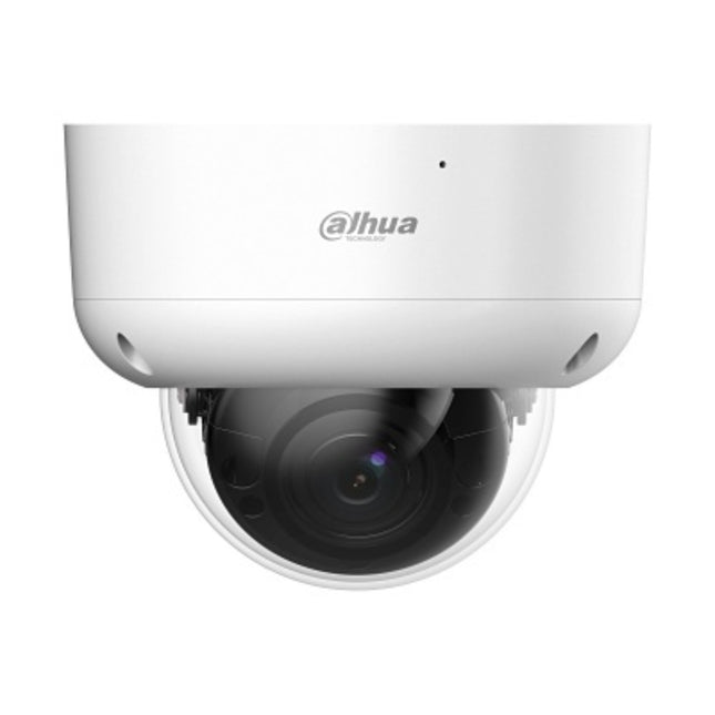 Detail view of 2.7-13.5mm motorized varifocal lens and IR LEDs on Dahua HDCVI dome camera