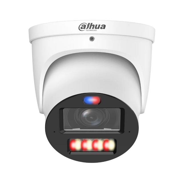 Dahua DH-IPC-HDW3649H-ZAS-PV-ANZ-S2 6MP TiOC 3.0 motorised vari-focal AcuPick active deterrence turret camera in white with 2.7 to 13.5mm F1.0 zoom lens and 50m IR for Australian outdoor CCTV