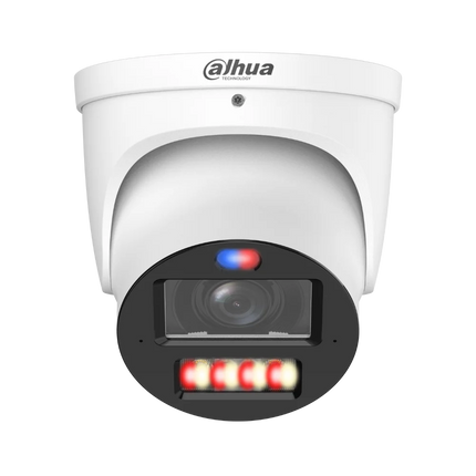 Dahua DH-IPC-HDW3849H-ZAS-PV-PRO-ANZ 8 MP 4K TiOC PRO WizColor AcuPick motorised vari-focal turret camera — front view showing F1.2 lens, red blue strobe and Smart Dual Light array