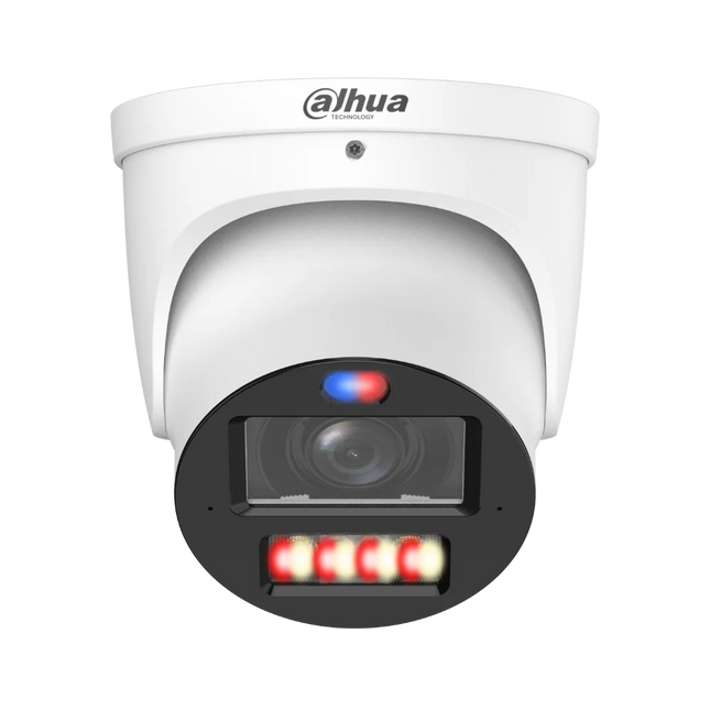 Dahua DH-IPC-HDW3849H-ZAS-PV-PRO-ANZ 8 MP 4K TiOC PRO WizColor AcuPick motorised vari-focal turret camera — front view showing F1.2 lens, red blue strobe and Smart Dual Light array