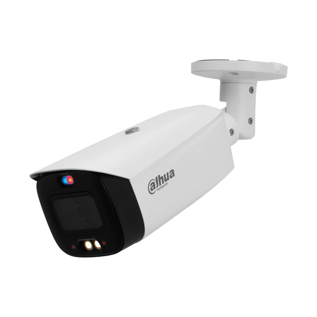 Dahua DH-IPC-HFW3649T1-AS-PV-ANZ-S2 6MP TiOC 3.0 AcuPick active deterrence bullet camera in white with F1.0 lens integrated sun shield and red blue strobe for Australian outdoor CCTV
