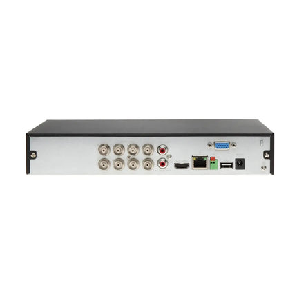 Front chassis of Dahua DH-XVR5108HS-4KL-I3 DVR featuring USB port, power LED, and disk activity indicators