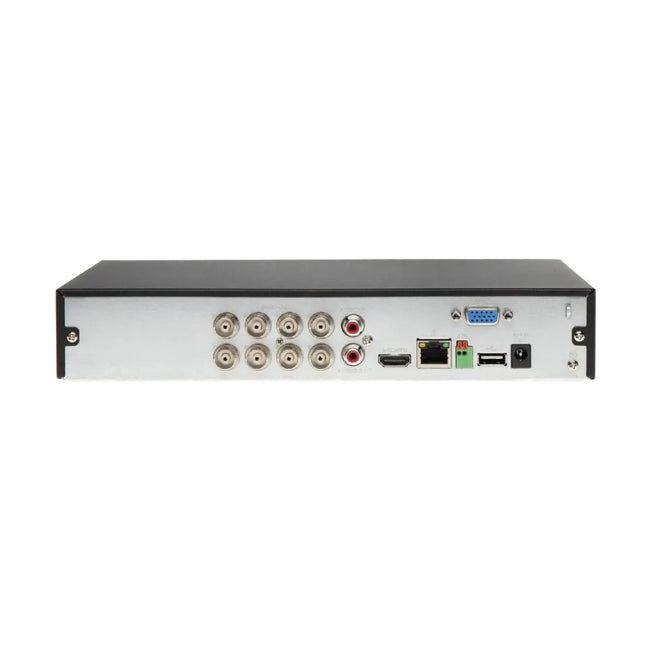 Front chassis of Dahua DH-XVR5108HS-4KL-I3 DVR featuring USB port, power LED, and disk activity indicators