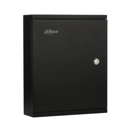 Front view of the Dahua DHI-ASC2204C-H four-door master access controller housed in its secure, surface-mounted metal protection cabinet.