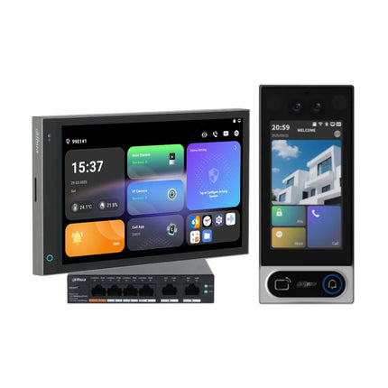 Dahua Ultra Series face recognition IP intercom kit with VTO6631-WP door station, Android smart panel and Dahua PoE switch