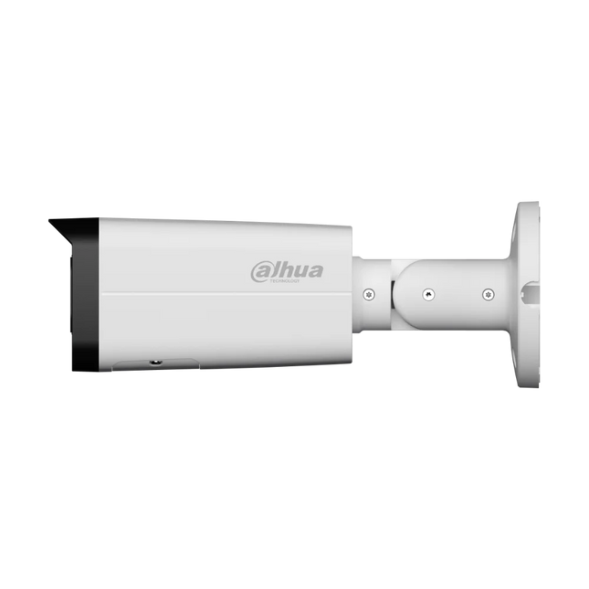 Dahua HFW3667T-ZAS-IL-ANZ 6MP WizSense 3 AcuPick bullet camera side profile showing motorised vari-focal lens and dual IR plus warm light array