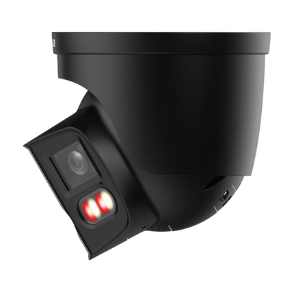 Front view of the black Dahua 8MP 180-degree TiOC Duo panoramic camera with active deterrence.