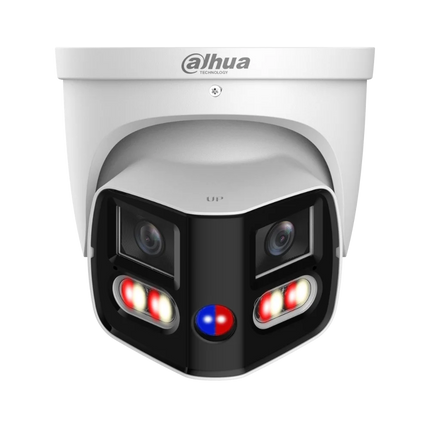 White Dahua IPC-PDW3859-A180-AS-PV-ANZ-S2 8MP 180-degree TiOC Duo panoramic eyeball IP camera.
