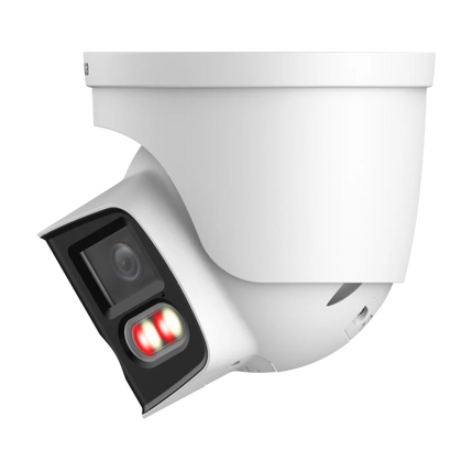 Front view of the white Dahua 8MP 180-degree TiOC Duo panoramic security camera with Smart Dual Light.