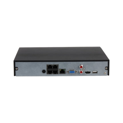 Dahua NVR4104HS-P-AI/ANZ rear panel with 4 PoE ports, 4K HDMI, VGA, Fast Ethernet and 53 VDC power input