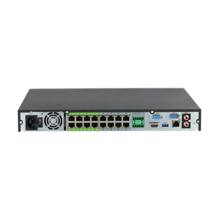 Dahua DHI-NVR5216-16HP-AI/ANZ-S2 rear view with 16 PoE ports, 8K HDMI, VGA and alarm I/O