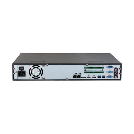 Dahua NVR5432-AI/ANZ rear panel with dual HDMI 4K, dual VGA, dual Gigabit Ethernet, 16-in/6-out alarm terminals, RS-232 + RS-485 and eSATA