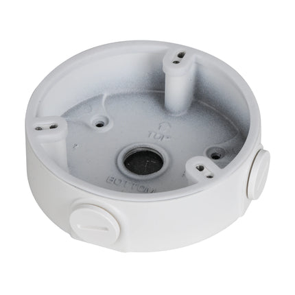 Dahua PFA136 waterproof aluminum junction box in white finishes for dome security cameras.