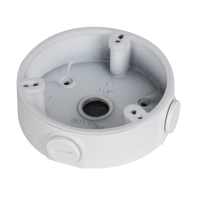 Dahua PFA136 waterproof aluminum junction box in white finishes for dome security cameras.