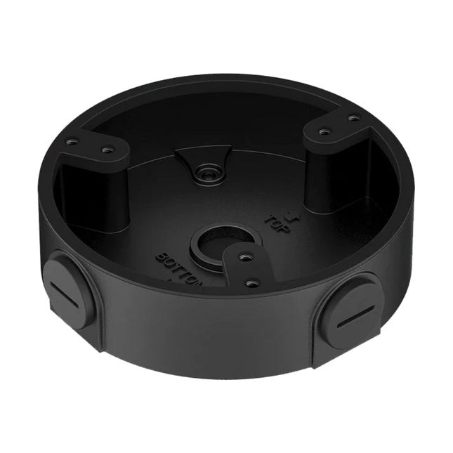 Dahua black turret camera mounted on a PFA137-B black junction box for a clean install.