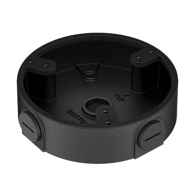 Dahua PFA137 waterproof black aluminum junction box for dome and turret security camera mounting.