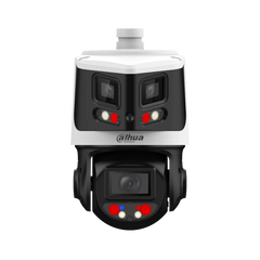 Dahua DH-SDT3E410-8P-MB-A-PV1 X-Spans 8 MP + 4 MP 10× Starlight TiOC panoramic and PTZ camera — front view showing dual sensor housing