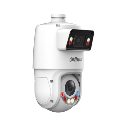 Dahua SDT4E425-4F-GB-A-PV1 X-Spans dual-sensor PTZ camera side profile showing F1.0 large-aperture panorama lens and 25× motorised PTZ head