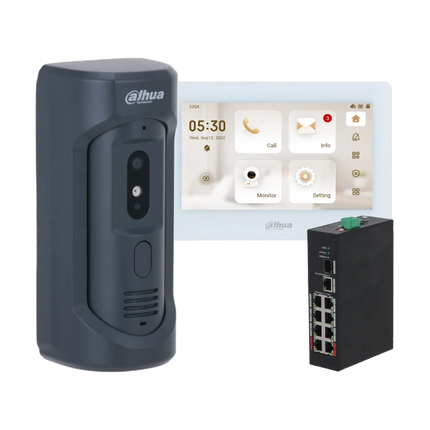 Dahua video intercom kit with 7 inch touchscreen monitor outdoor station and PoE switch