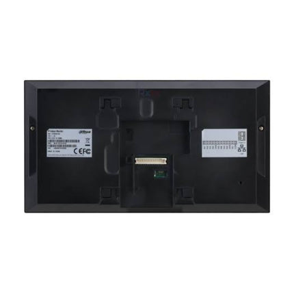 Side angle view of the wall-mounted black Dahua smart intercom panel, highlighting its clean PC and ABS composite casing, 21.5mm low-profile thickness, and sleek surface-mount bracket installation.