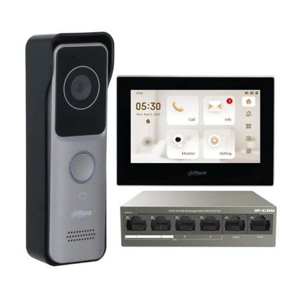Dahua VTH2621G-P 7-inch indoor monitor in black and white with VTO2311R-WP door station