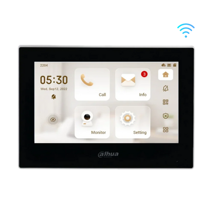 Dahua VTH2621G-WP Wi-Fi 7-inch IP indoor monitor shown in black and white