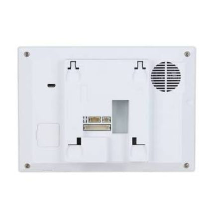 Side angle profile of the wall-mounted Dahua white smart intercom screen, highlighting its slim 26mm depth and neat surface-mount installation housing.
