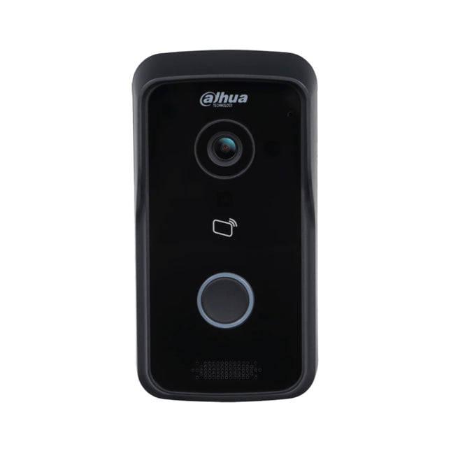 Close up of the black Dahua IP door station showing the built-in 13.56MHz Mifare IC proximity card reader contact area