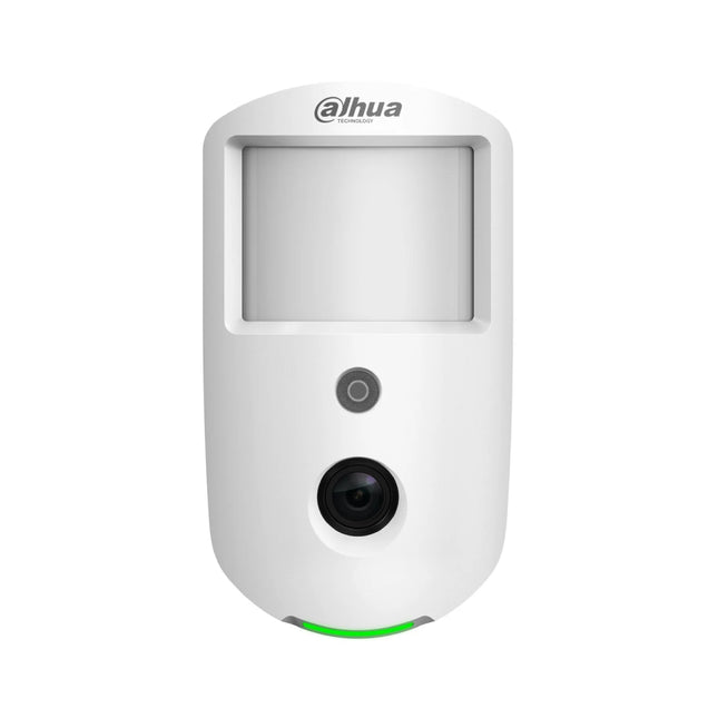 Dahua indoor wireless PIR motion detector camera (model ARD1731-W2) with built-in 2MP camera sensor and visual alarm verification.