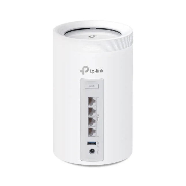 Three TP-Link Deco BE65 mesh Wi-Fi 7 routers delivering ultra-fast BE11000 wireless coverage throughout the house.