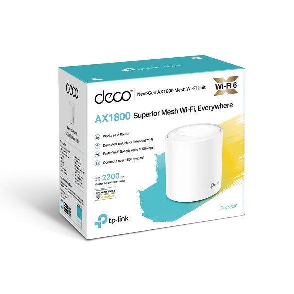 TP - Link Deco X20 (1 - pack)AX1800 Whole Home Mesh Wi - Fi 6 System, Up To 200 sqm Coverage, WIFI6, 1201Mbps @ 5Ghz, 574Mbps @ 2.4 GHz OFDMA, MU - MIMO (WIFI - CCTV Guru