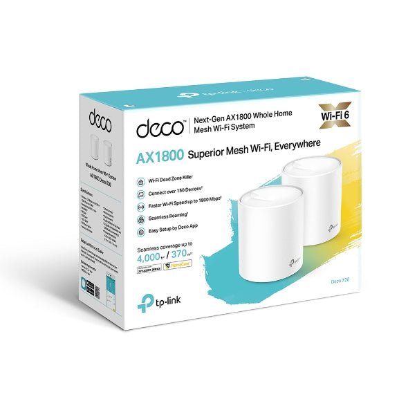 TP - Link Deco X20(2 - pack) AX1800 Whole Home Mesh Wi - Fi 6 System, Up To 370 sqm Coverage, WIFI6, 1201Mbps @ 5Ghz, 574Mbps @ 2.4 GHz OFDMA, MU - MIMO (WIFI - CCTV Guru