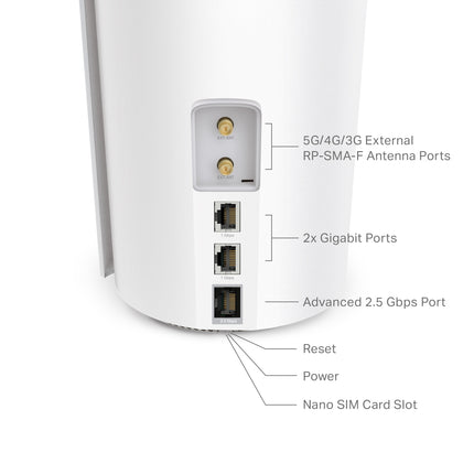 A white Deco X50-5G home broadband router sitting on a modern table, delivering whole-home wireless coverage.