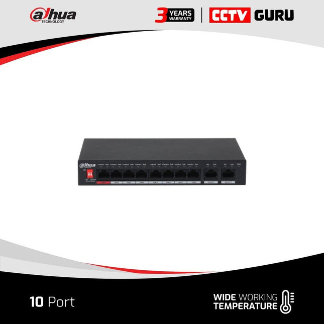 Dahua 10 - Port Unmanaged Desktop Switch with 8 - Port PoE - DH - PFS3010 - 8ET - 96 - V - CCTV Guru